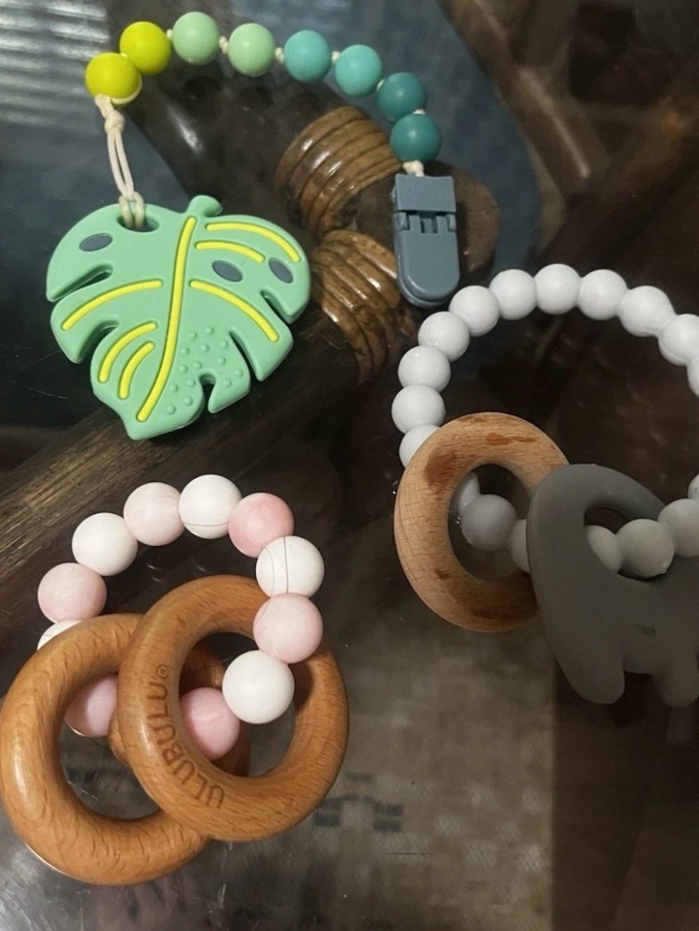 Ulubulu Silicone & Wood Teether Rings And Teething Pacifier
